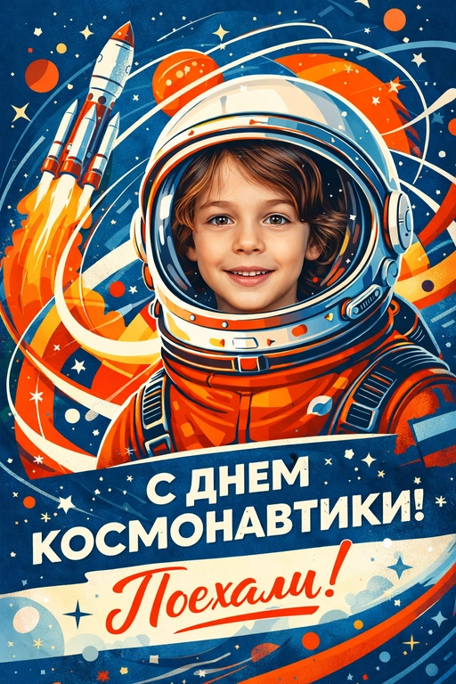 Открытка на День космонавтики
