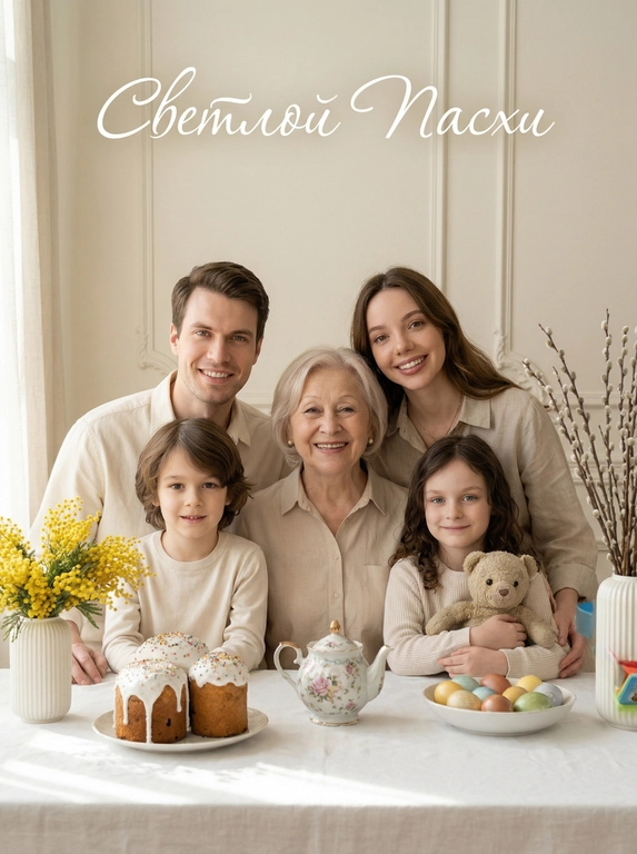 Семейная открытка на Пасху