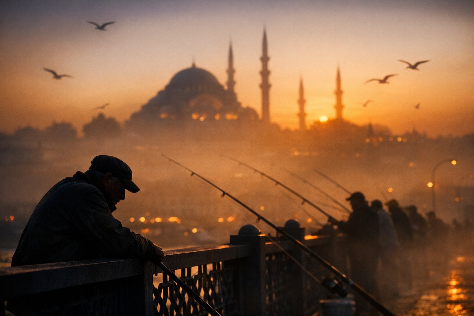 Силуэты рыбаков Галаты