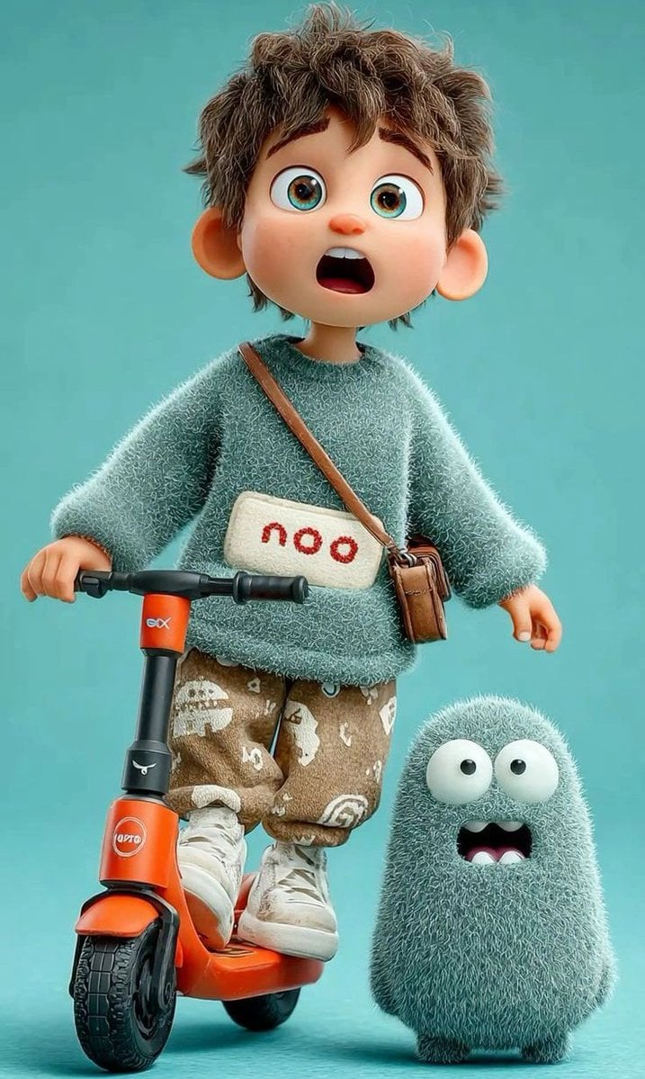 Весёлый мальчик на скутере Pixar
