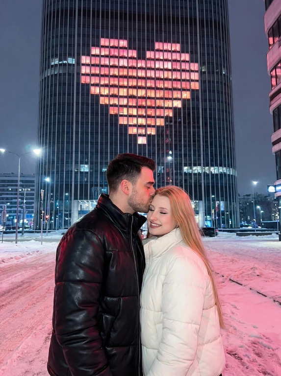 На фоне дома с сердцем