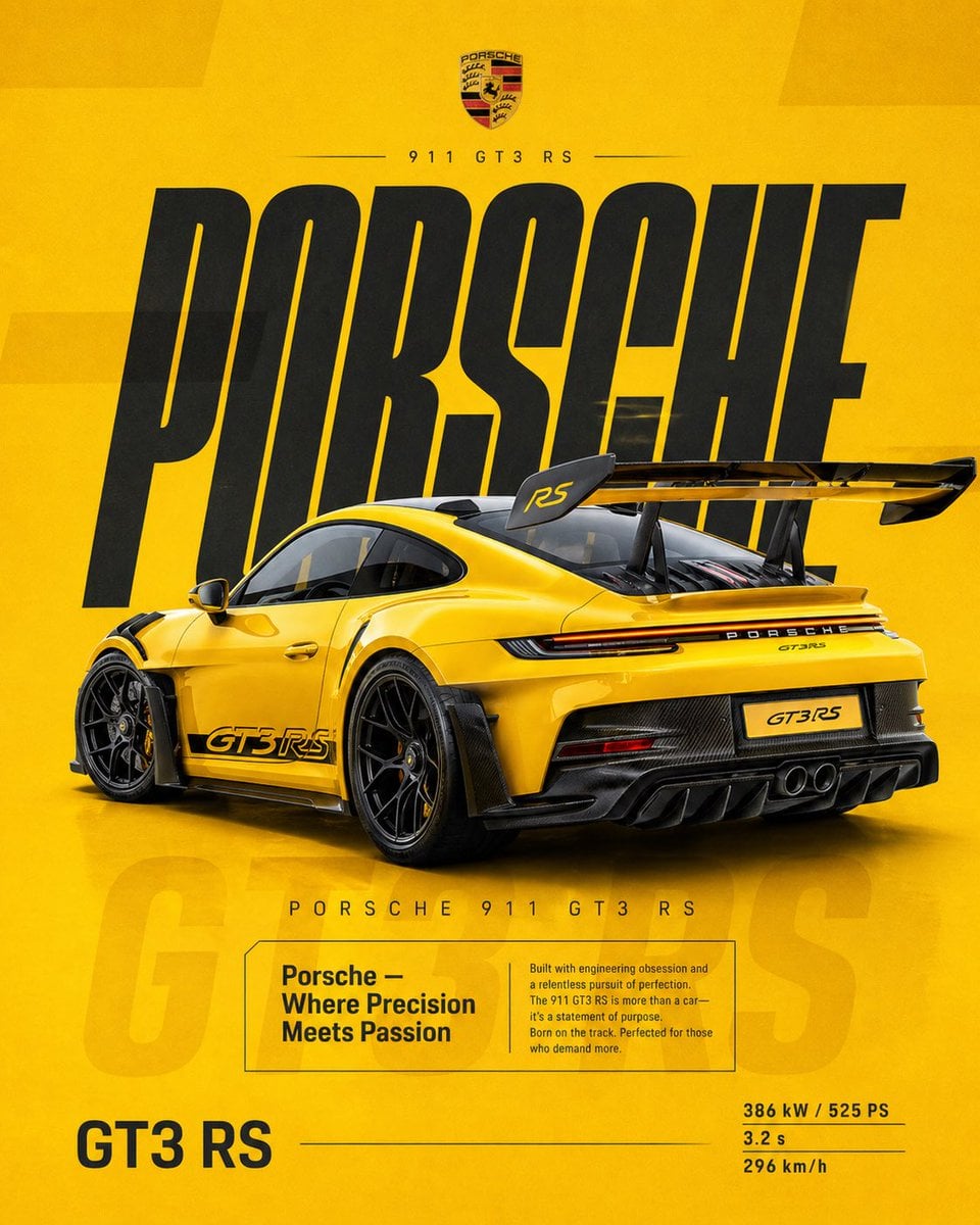 Жёлтый Porsche в движении