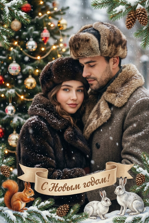 Новогодняя открытка в советском стиле