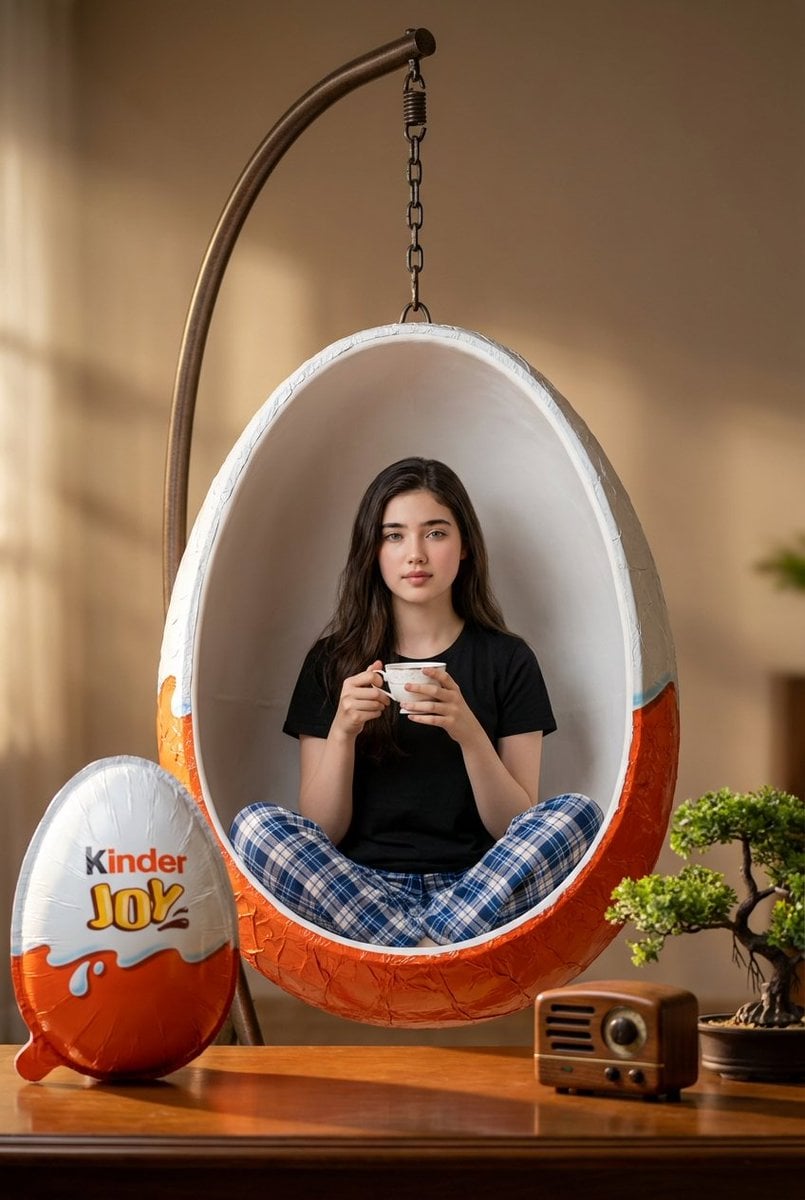 В гигантском яйце на качелях